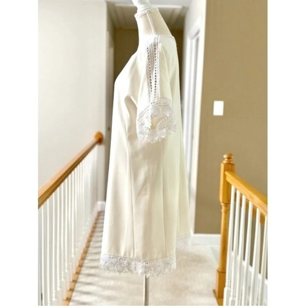 Tory Burch Marissa Ivory Cream Crochet Lace Trim Shift Dress Sz 14‎